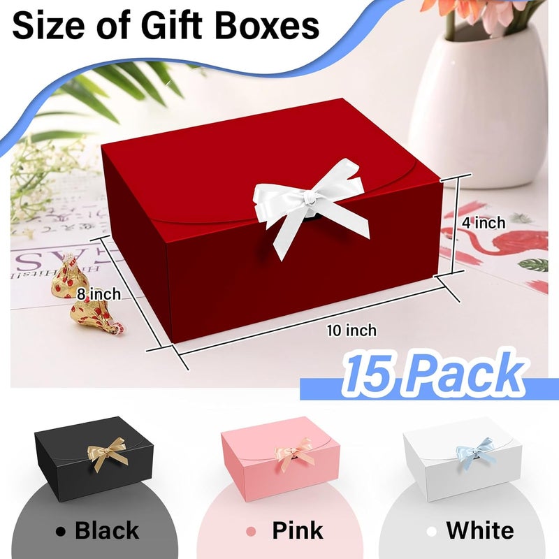 PEKGRIL 15 PCs Gift Boxes with Lids, Red 10X8X4 Inch Gift Boxes, Bridesmaid Proposal Box with Ribbon, Kraft Paper Boxes for Wedding, Packaging, Present, Birthday, Christmas, Party - Image 2