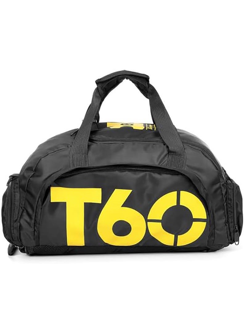 T60 حقيبة رياضية للصالة الرياضية وحقيبة سفر دافل مع جيب مبلل وحجرة للأحذية خفيفة الوزن للغاية باللون الأسود والأصفر - Image 5