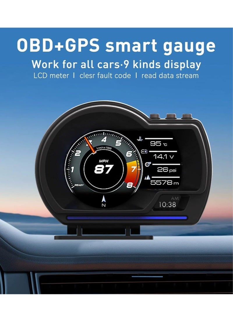 Generic - A500 Car HUD Display, OBD+GPS Smart Gauge High Definition Speedometer Car Diagnostic Tool, OBD Fault Code Elimination Safe Driving Computer, Overspeed Fault Alarm, for All Vehicles - Image 1