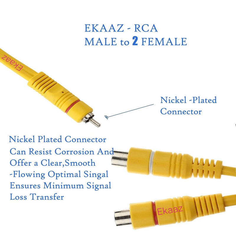 EKAAZ RCA Audio Y Cable 1 RCA (Male) to 2 RCA (Female) Stereo Audio Adapter, Gold Plated Dual RCA Female Cable Splitter for Subwoofer,TV, Digital Audio, Car Radio, Amplifier-12 Inch/1ft (Pack of 2) - Image 5