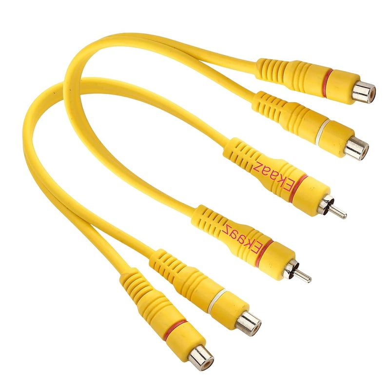 EKAAZ RCA Audio Y Cable 1 RCA (Male) to 2 RCA (Female) Stereo Audio Adapter, Gold Plated Dual RCA Female Cable Splitter for Subwoofer,TV, Digital Audio, Car Radio, Amplifier-12 Inch/1ft (Pack of 2) - Image 1