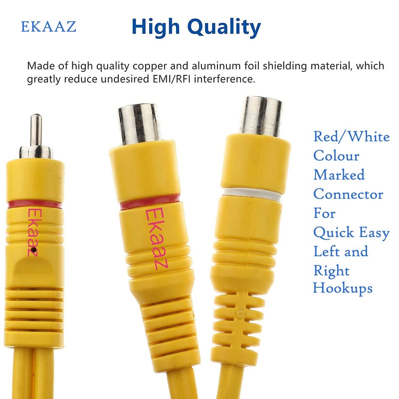 EKAAZ RCA Audio Y Cable 1 RCA (Male) to 2 RCA (Female) Stereo Audio Adapter, Gold Plated Dual RCA Female Cable Splitter for Subwoofer,TV, Digital Audio, Car Radio, Amplifier-12 Inch/1ft (Pack of 2) - Image 3