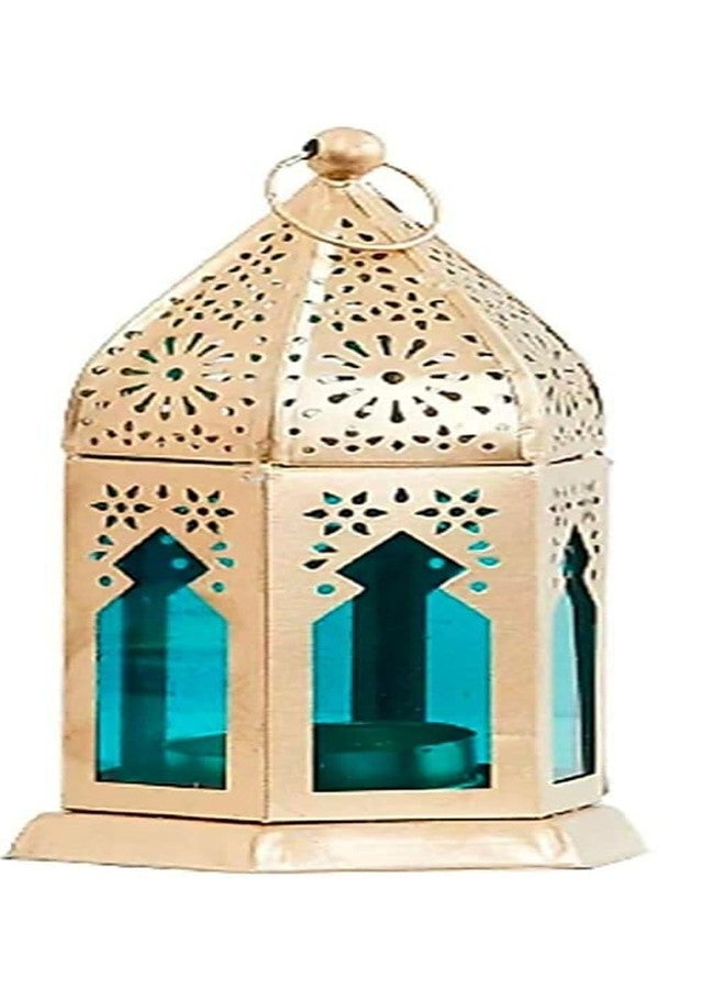 PALMY Beautiful Home Collection Decorative Moksha Round Hanging Lantern/Lamp with t-Light Candle, Set of 2 (Size 9x9x24 cm) (Yellow & Blue) - Image 2