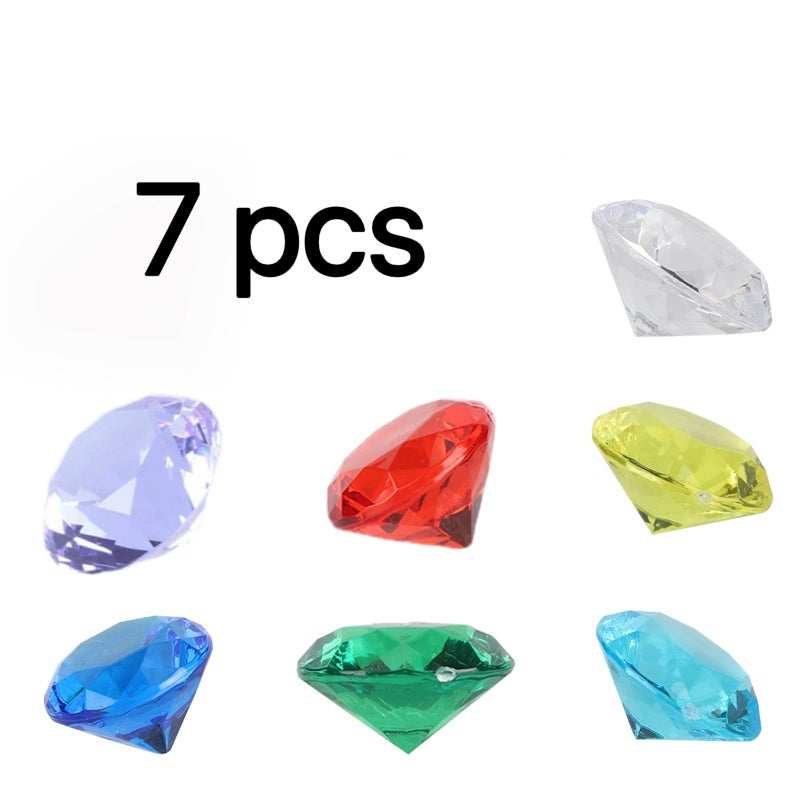 Acrylic Gem Rings - 12-Piece Set: 7 Colorful Acrylic Diamonds 2.4x3 Cm, 5 Gold Alloy Round Rings 1 Inch, Durable Quality for Party Decor, Vase Filler, Treasure Hunt, Fish Tank Decor - Image 1