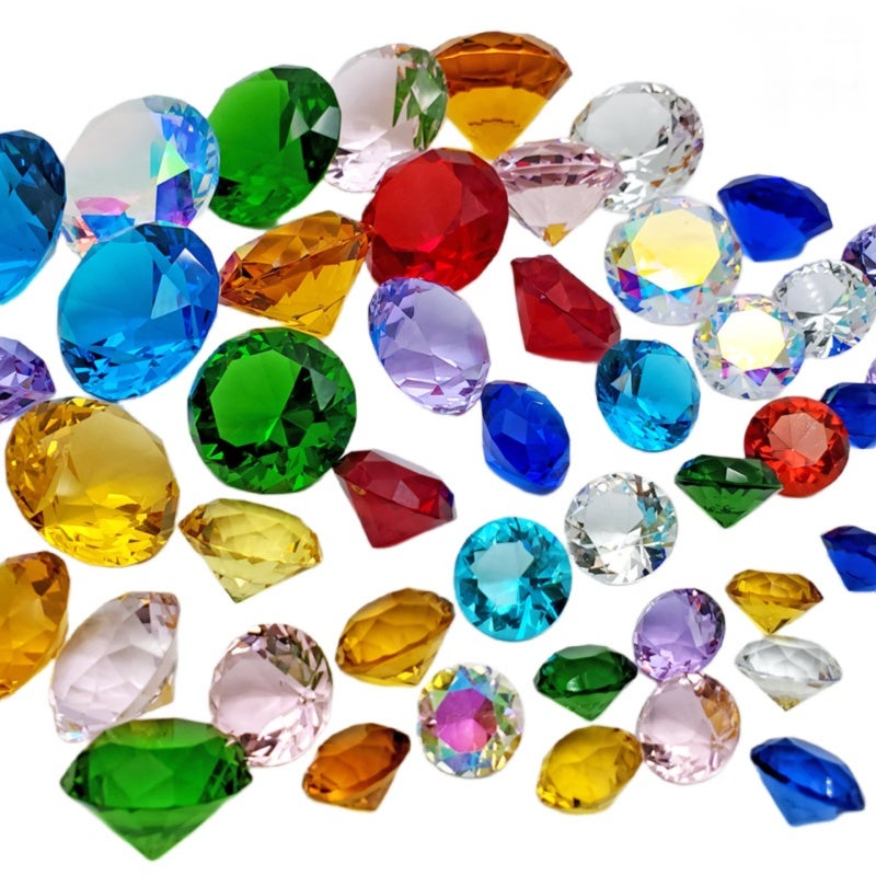Acrylic Gem Rings - 12-Piece Set: 7 Colorful Acrylic Diamonds 2.4x3 Cm, 5 Gold Alloy Round Rings 1 Inch, Durable Quality for Party Decor, Vase Filler, Treasure Hunt, Fish Tank Decor - Image 2