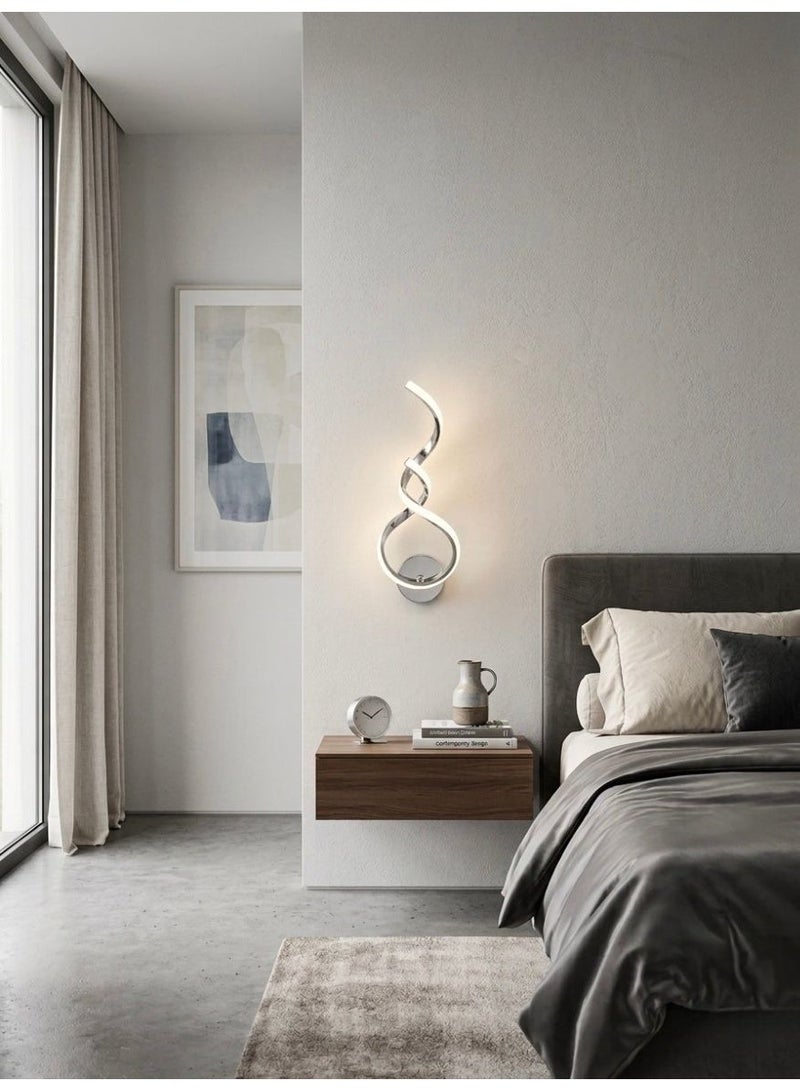 لامبارا مصباح جداري فضي LED عصري بتصميم حلزوني (يعمل بالكهرباء) - Image 1