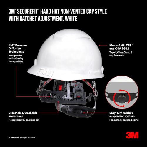 3M SecureFit Hard Hat, Cap Style with Ratchet Adjustment, White, 6/Case - Image 4