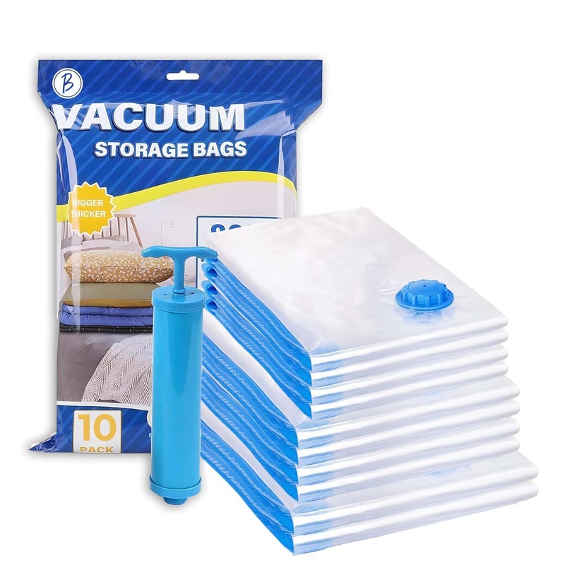 BTfash Vacuum Storage Bags for TravelSpace Saver Compression Storage Bags for Packing Airtight Reusable Ziplock with Hand Pump 2 Piece 50X702 Piece 60X801 Piece 80X1001 Hand Pump 5 Piece Set - Image 1