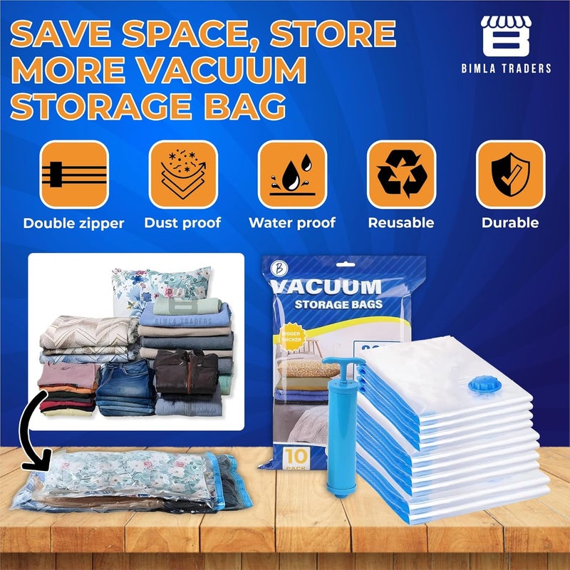 BTfash Vacuum Storage Bags for TravelSpace Saver Compression Storage Bags for Packing Airtight Reusable Ziplock with Hand Pump 2 Piece 50X702 Piece 60X801 Piece 80X1001 Hand Pump 5 Piece Set - Image 2