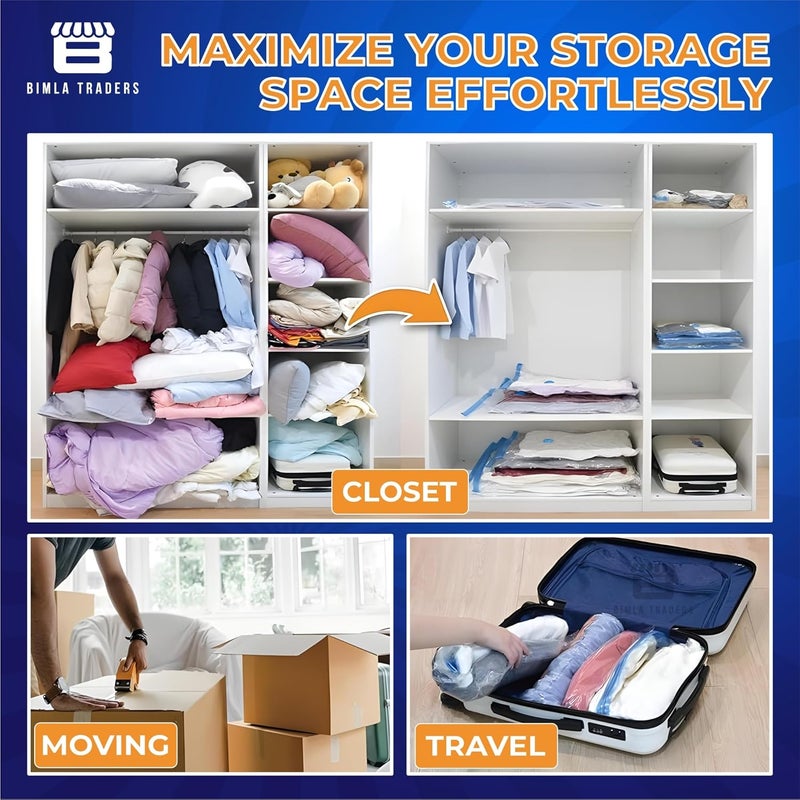 BTfash Vacuum Storage Bags for TravelSpace Saver Compression Storage Bags for Packing Airtight Reusable Ziplock with Hand Pump 2 Piece 50X702 Piece 60X801 Piece 80X1001 Hand Pump 5 Piece Set - Image 3