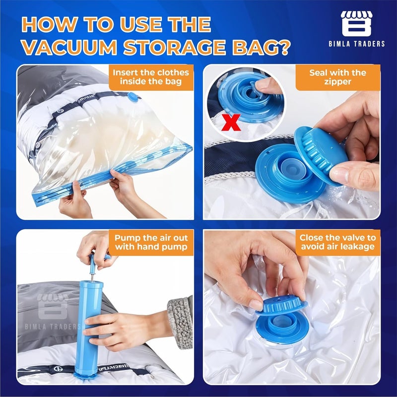 BTfash Vacuum Storage Bags for TravelSpace Saver Compression Storage Bags for Packing Airtight Reusable Ziplock with Hand Pump 2 Piece 50X702 Piece 60X801 Piece 80X1001 Hand Pump 5 Piece Set - Image 5