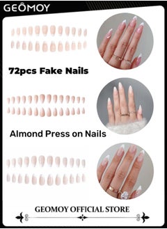 Geomoy 3 Packs 72pcs  Almond Press on Nails Long French Tip Fake Nails Tip Full Cover False Nails Acrylic Artificial Nails for Women  - Image 1