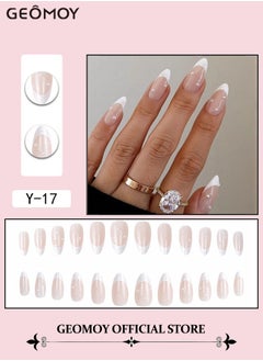 Geomoy 3 Packs 72pcs  Almond Press on Nails Long French Tip Fake Nails Tip Full Cover False Nails Acrylic Artificial Nails for Women  - Image 4