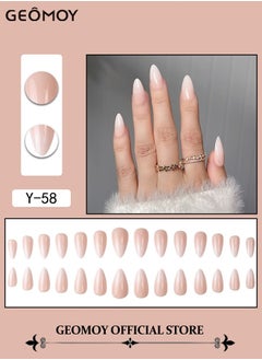 Geomoy 3 Packs 72pcs  Almond Press on Nails Long French Tip Fake Nails Tip Full Cover False Nails Acrylic Artificial Nails for Women  - Image 3