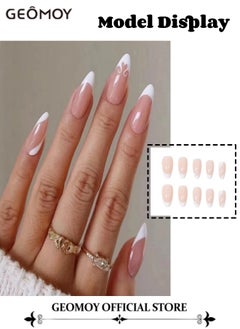 Geomoy 3 Packs 72pcs  Almond Press on Nails Long French Tip Fake Nails Tip Full Cover False Nails Acrylic Artificial Nails for Women  - Image 5