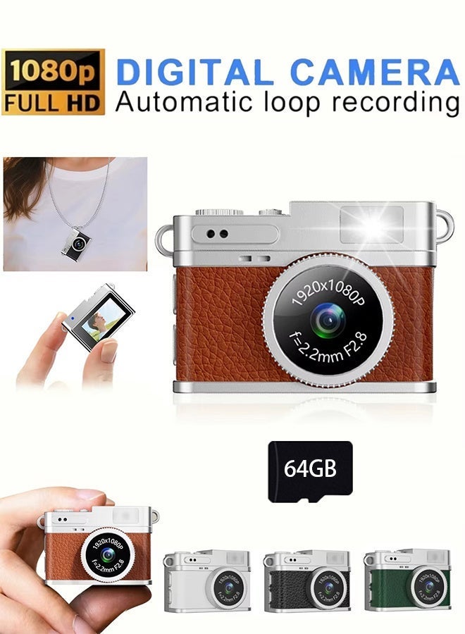 Generic Mini Retro Camera,1080P Keychain Camera, Vintage Tiny Digital Video Recorder with 64GB Card, 0.96'' HD Retro Snap Micro Recorder for Travel Study, Brown - Image 1
