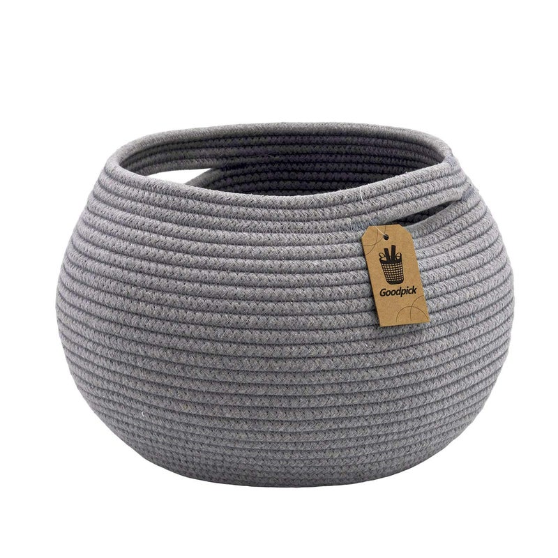 Goodpick Cute Round Cotton Rope Basket Woven Towel Baskets Bathroom Small Dog ToyCat Toy Storage Basket for Children Corner Plant Baskets Shelf Indoor Gray 10D x 83H