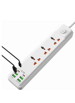 White 3 Socket+4 USB+2 Type C Ports