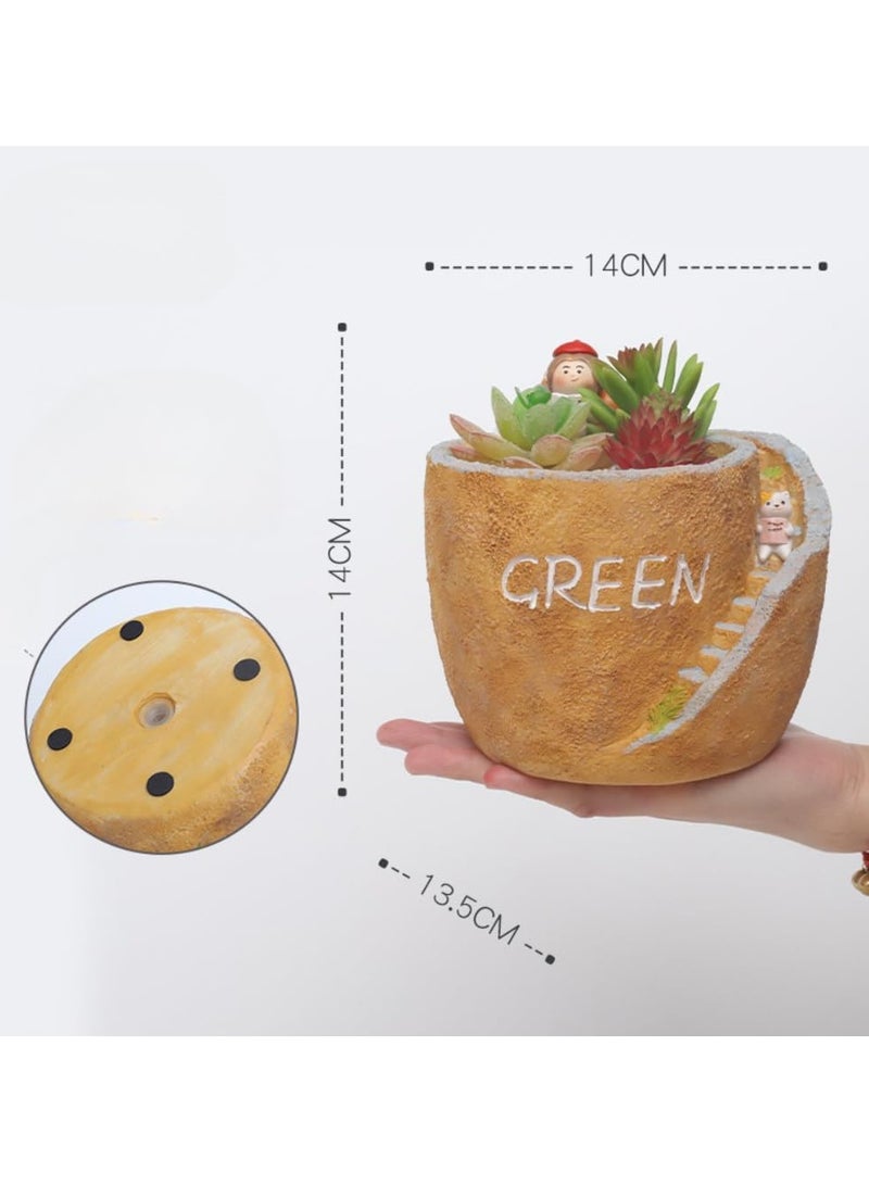 Generic Creative Pastoral Style Resin Succulent Plant Pot, Flower Pot/Plant Pot, Suitable For Herbs, Succulents, Cactus Pen Holder, Suitable For Diy Micro Landscape Home Decoration (Painting)  - Image 2
