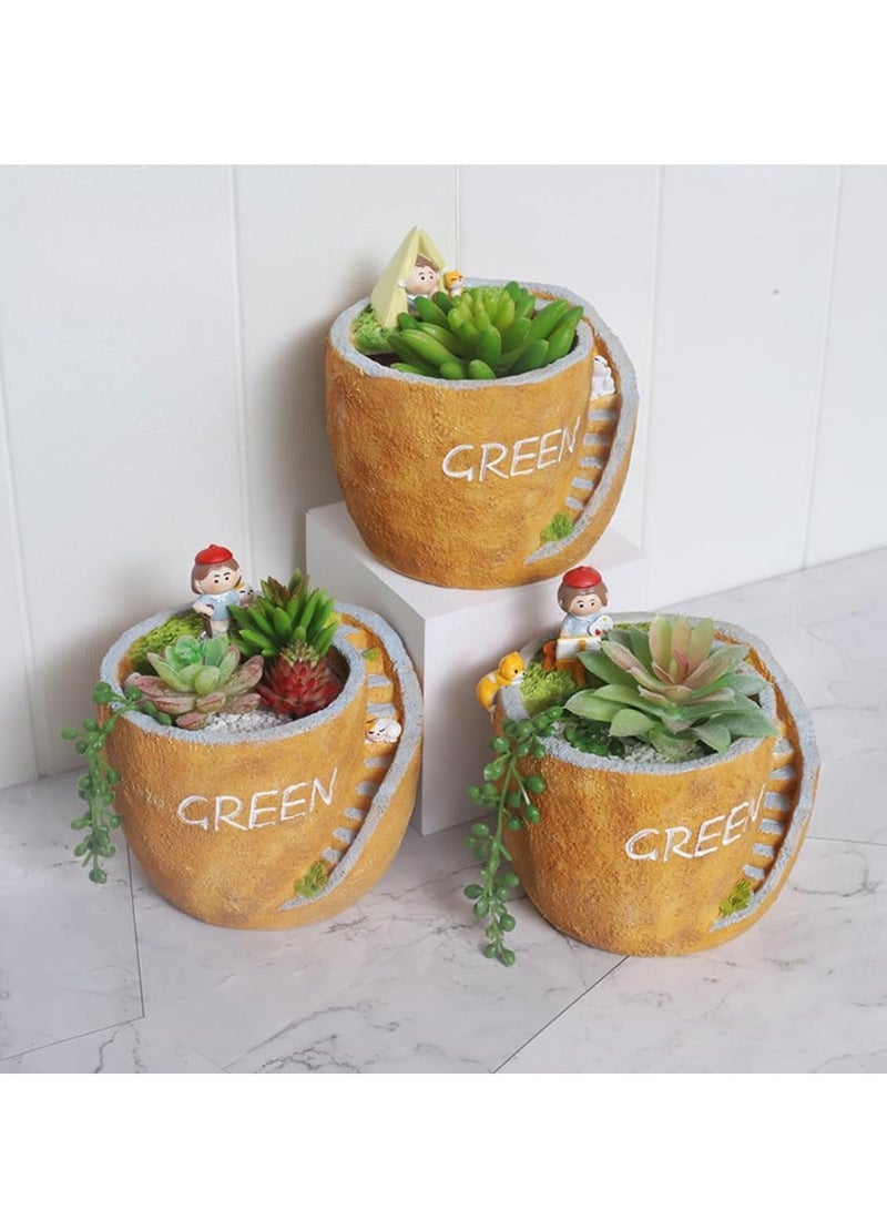 Generic Creative Pastoral Style Resin Succulent Plant Pot, Flower Pot/Plant Pot, Suitable For Herbs, Succulents, Cactus Pen Holder, Suitable For Diy Micro Landscape Home Decoration (Painting)  - Image 4