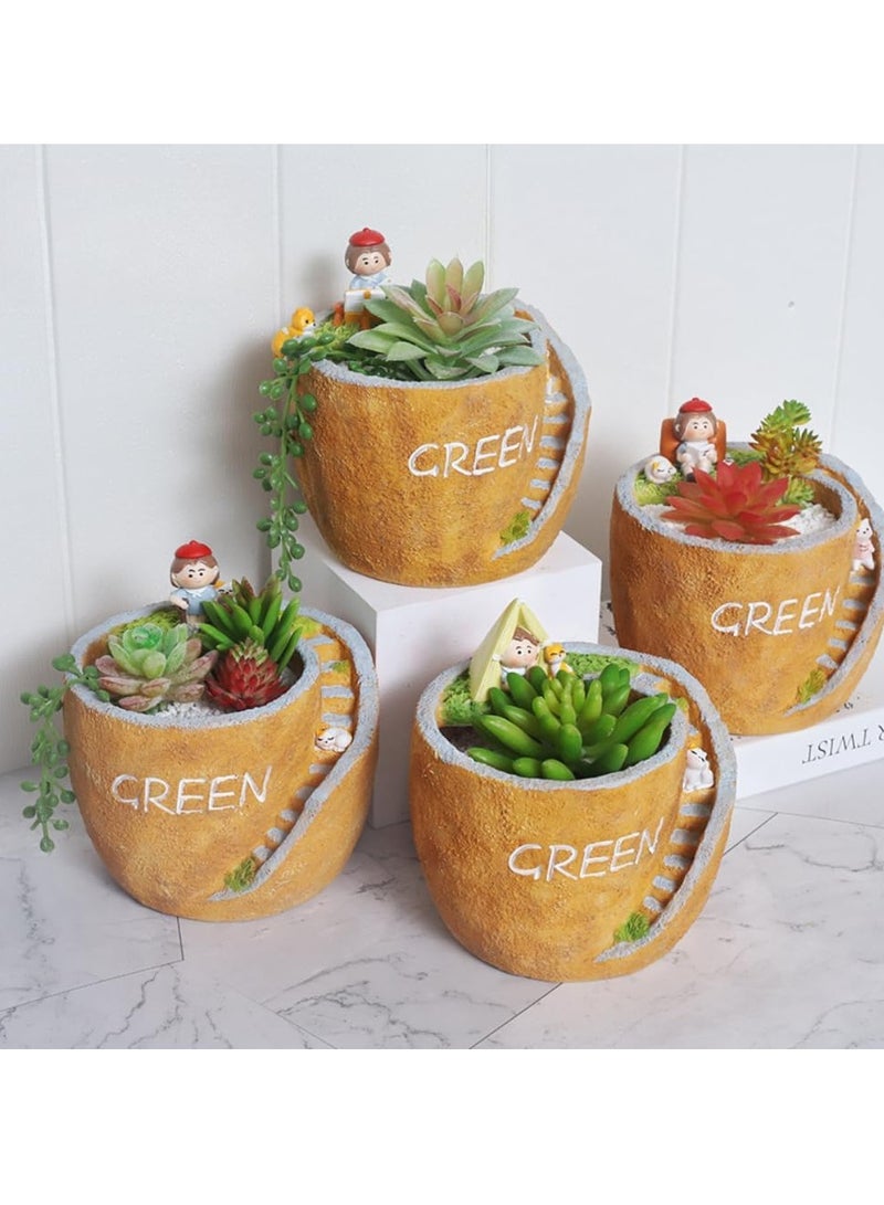 Generic Creative Pastoral Style Resin Succulent Plant Pot, Flower Pot/Plant Pot, Suitable For Herbs, Succulents, Cactus Pen Holder, Suitable For Diy Micro Landscape Home Decoration (Painting)  - Image 5