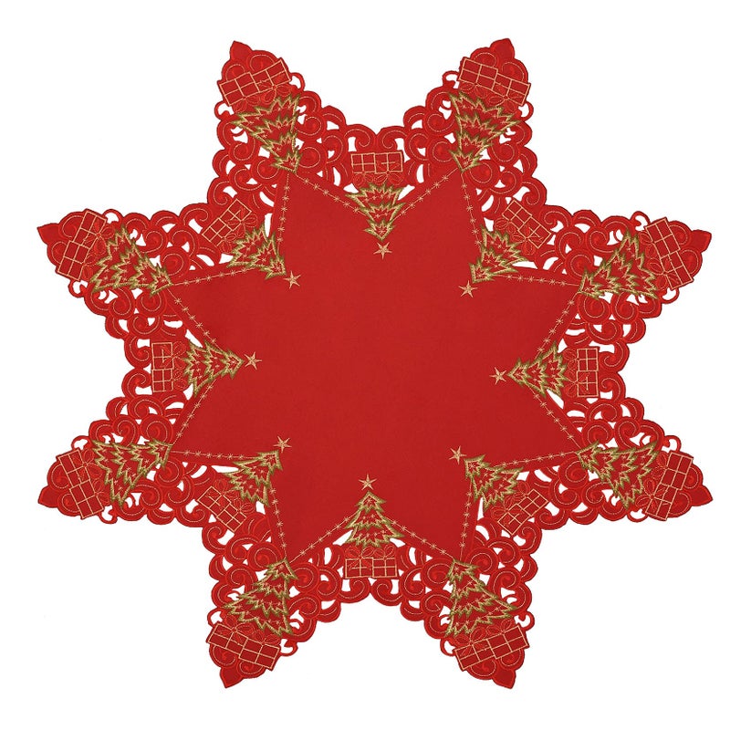 Grelucgo Embroidered Christmas Holiday Holly Tree Tablecloth Small Toppers Octagon 34 Inches