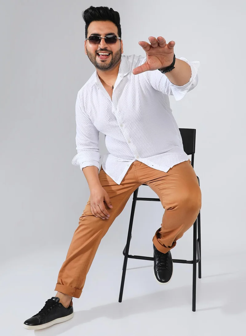 Instafab Plus  Men's Chalk White Embossed Micro Check Shirt for Men | Best Price UAE