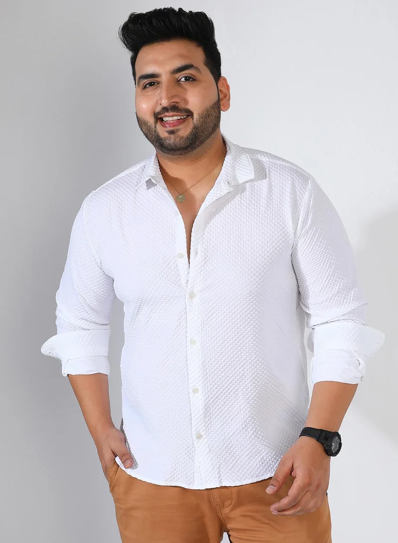 انستافاب بلس قميص رجالي ذو مربعات صغيرة منقوش باللون الأبيض الطباشيري
