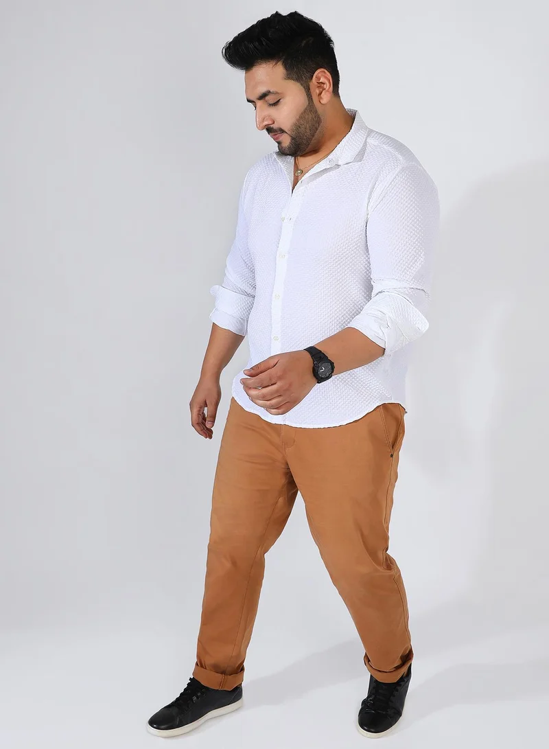Instafab Plus  Men's Chalk White Embossed Micro Check Shirt for Men | Best Price UAE
