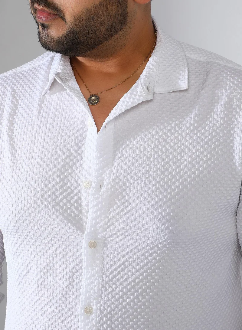 Instafab Plus  Men's Chalk White Embossed Micro Check Shirt for Men | Best Price UAE
