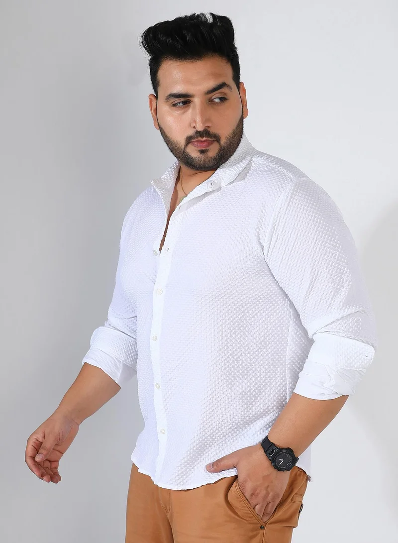 Instafab Plus  Men's Chalk White Embossed Micro Check Shirt for Men | Best Price UAE