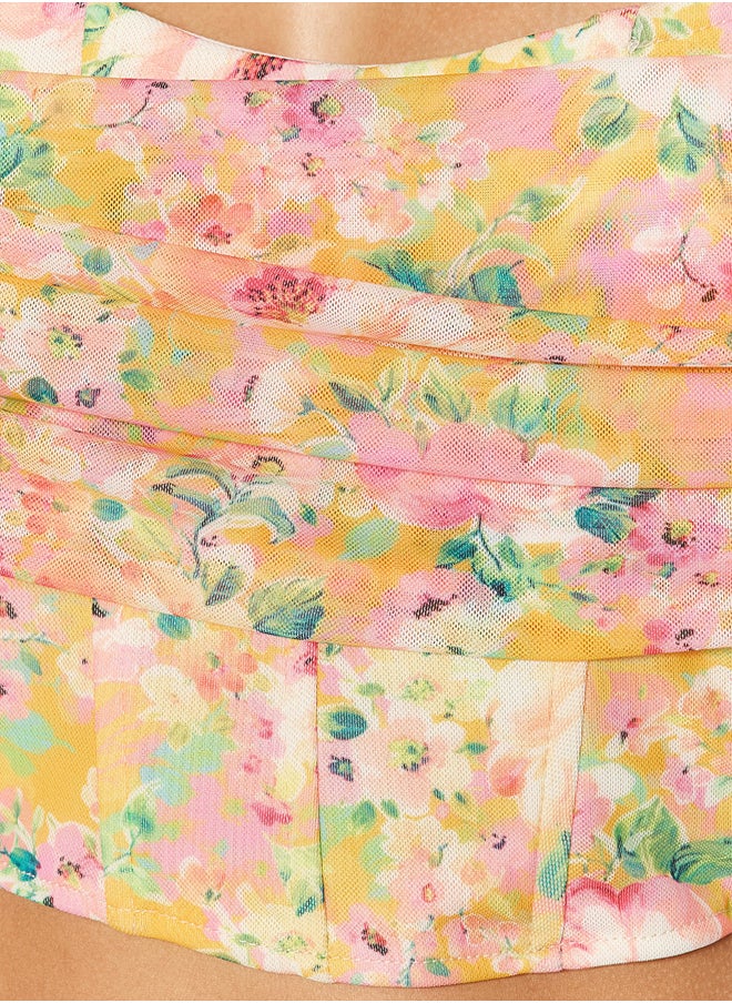 trendyol Multicolored Floral Print Tulle Bustier  - Image 5
