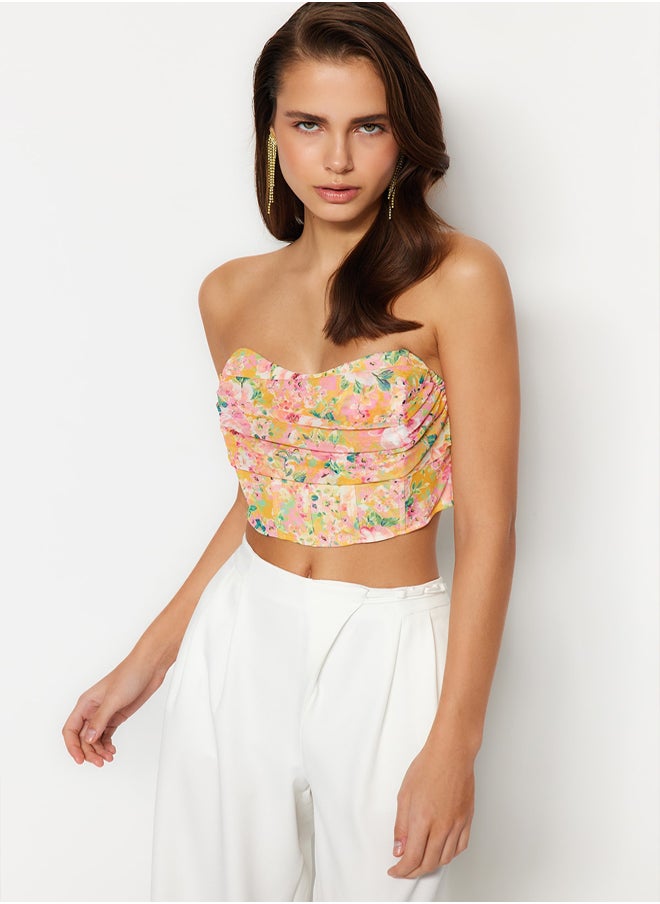 trendyol Multicolored Floral Print Tulle Bustier  - Image 3