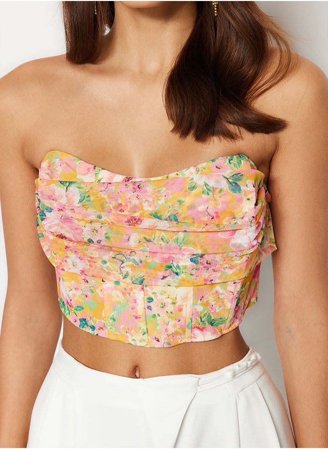 trendyol Multicolored Floral Print Tulle Bustier  - Image 4