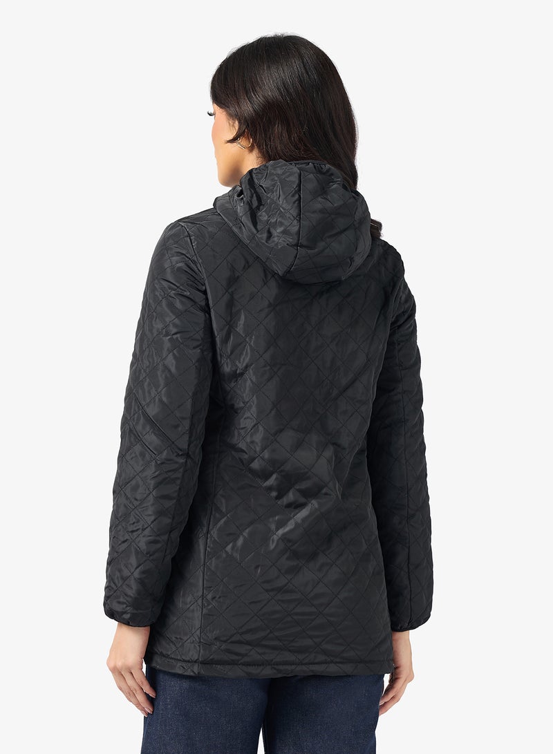 ELLA Quilted Longline Hood Jacket - Image 2