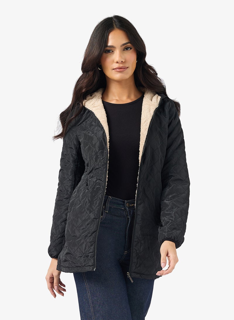 ELLA Quilted Longline Hood Jacket - Image 1