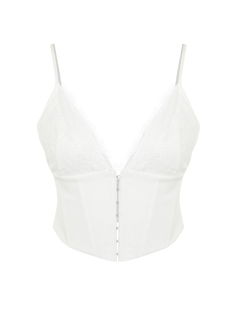 trendyol Bridal White Crop Lined Woven Lace Bustier - Image 5