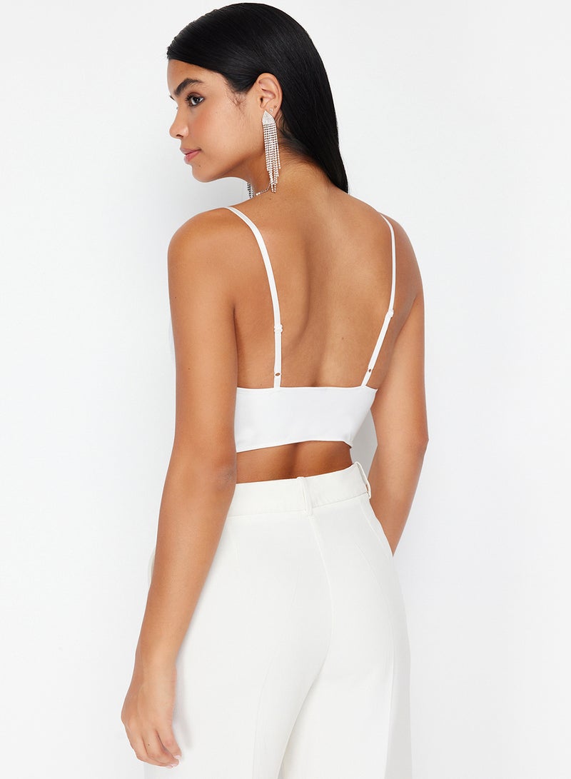 trendyol Bridal White Crop Lined Woven Lace Bustier - Image 4