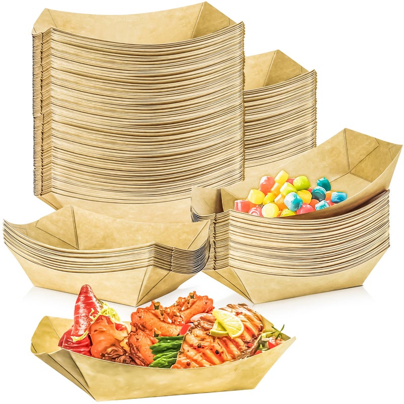 MotBach 100 Pack 1Lb Paper Food Boat Trays Disposable Paper Boat Plates Containers Kraft Food Serving Tray Boats Bowls for Snack Popcorn Fries BBQ HotDog Sandwich Dessert Taco Nacho - Image 2