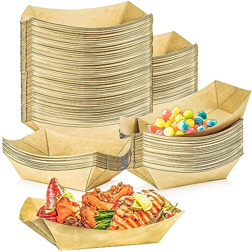 MotBach 100 Pack 1Lb Paper Food Boat Trays Disposable Paper Boat Plates Containers Kraft Food Serving Tray Boats Bowls for Snack Popcorn Fries BBQ HotDog Sandwich Dessert Taco Nacho - Image 1