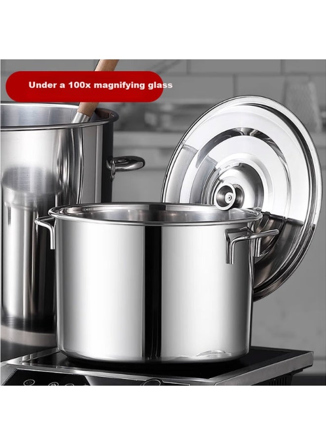 All-round Quanshi Stainless Steel Soup Pot With Lid, 20*20cm, Commercial Use, Braising Pot, Stew Pot, Large Capacity Soup Pot, Braised Meat Pot - Image 1