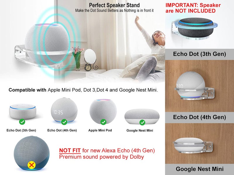 Foso Wall Mount for Google Nest Mini, Alexa Echo Dot 3rd, 4th Gen with and Without LED Clock, Apple Mini Pod Speaker Stand Holder for Smart Speakers, Built-in Cable (Speaker not Included) - Image 5