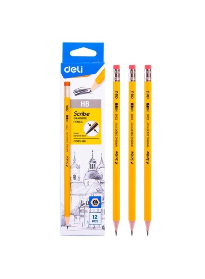 Deli C003-HB Scribe Graphite Pencil Pack of 12 - Yellow - Image 2