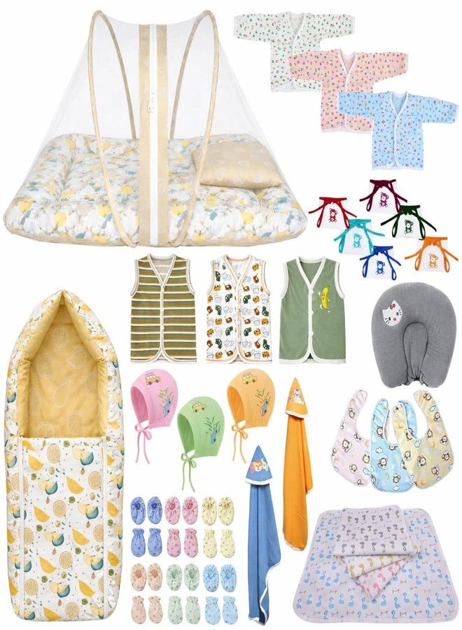 Kwitchy Newborn Baby Essentials Kit 39 Items Combo | New Born Kit 0-6 Months | Newborns Baby Set Clothes Bedding Bed | Infant Essentials & | Orange - Image 1