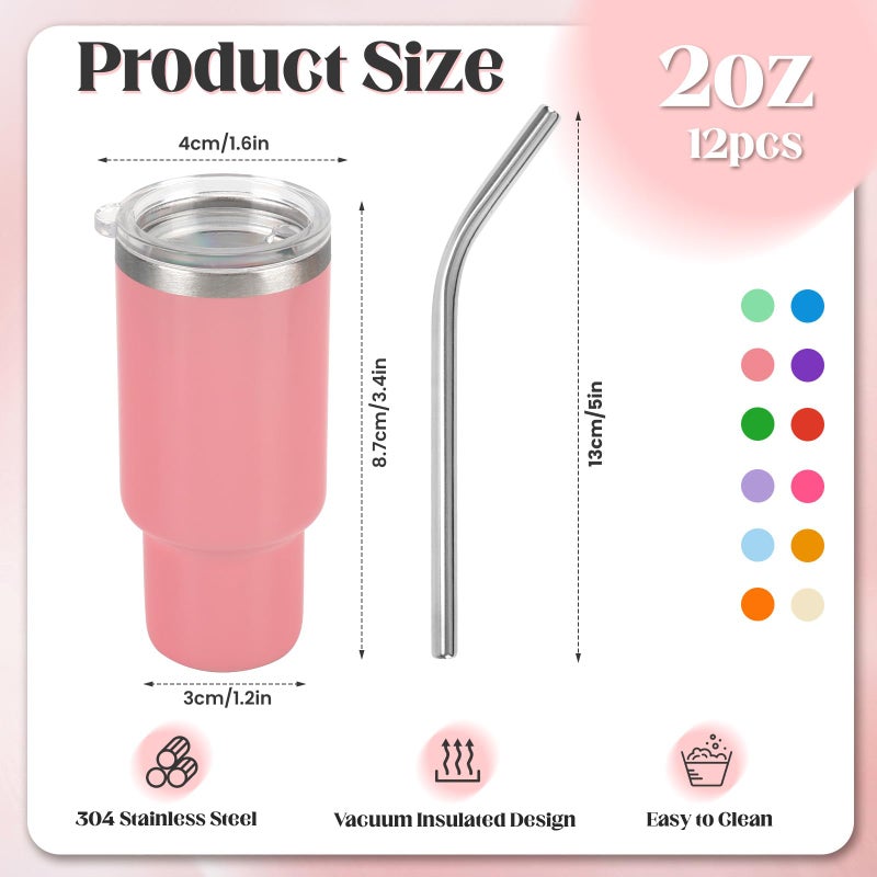 STFALI Cute Shot Glasses Set with Straw 2 oz, Mini Shot Tumbler with Lid and Straw, Kawaii Insulated Tumblers for Espresso Coffee Spirits Cute Stuff Funny Gifts (12 Pack) - Image 2