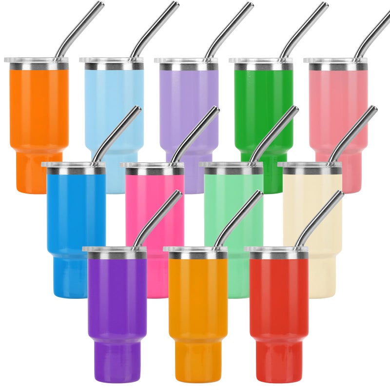 STFALI Cute Shot Glasses Set with Straw 2 oz, Mini Shot Tumbler with Lid and Straw, Kawaii Insulated Tumblers for Espresso Coffee Spirits Cute Stuff Funny Gifts (12 Pack) - Image 1
