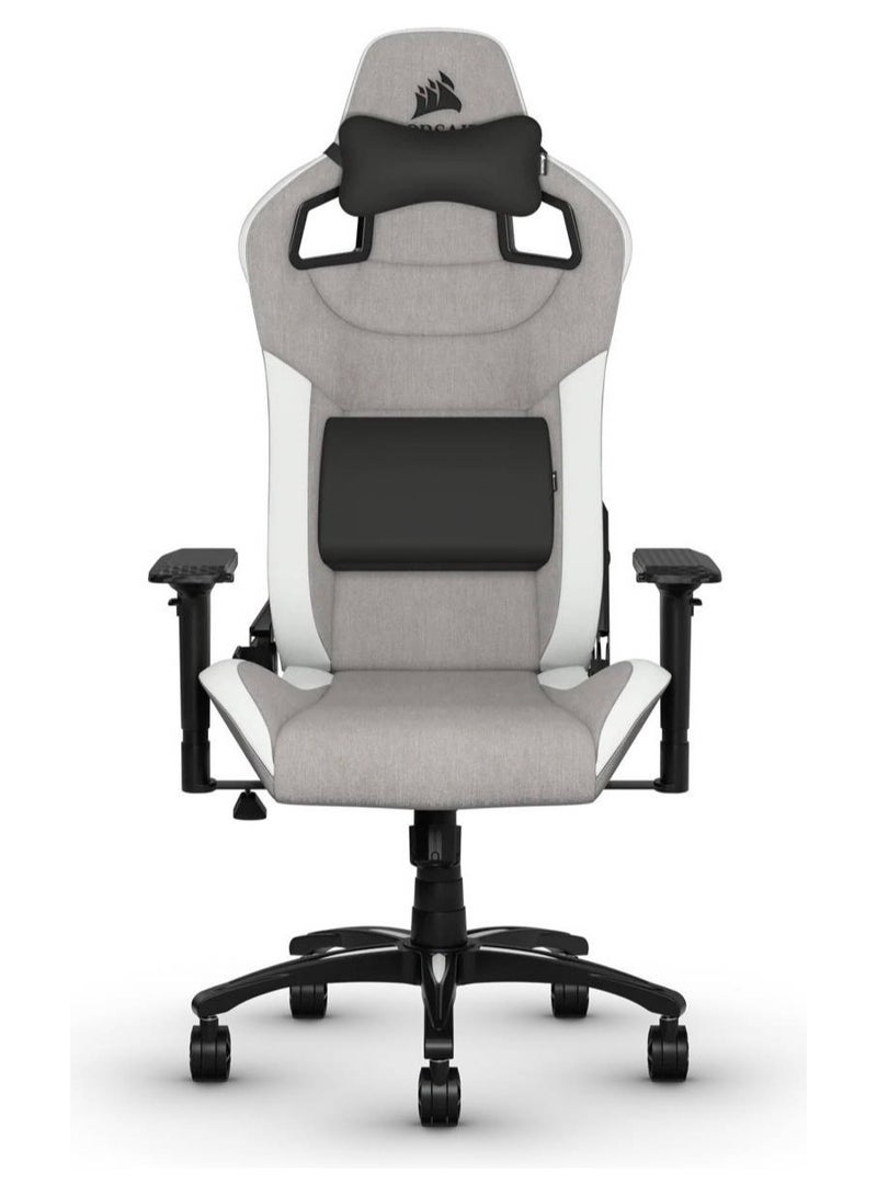 كورسير كرسي ألعاب T3 RUSH من القماش - هيكل فولاذي، مقعد وظهر من القماش الناعم، مساند ذراع قابلة للتعديل رباعية الأبعاد، إمالة 90-160 درجة، وسائد قطنية ورقبة قابلة للتعديل، مقعد من إسفنج البولي يوريثان، قفل إمالة، رافعة غاز من الفئة 4، رمادي/أبيض | CF-9010058-WW - Image 2