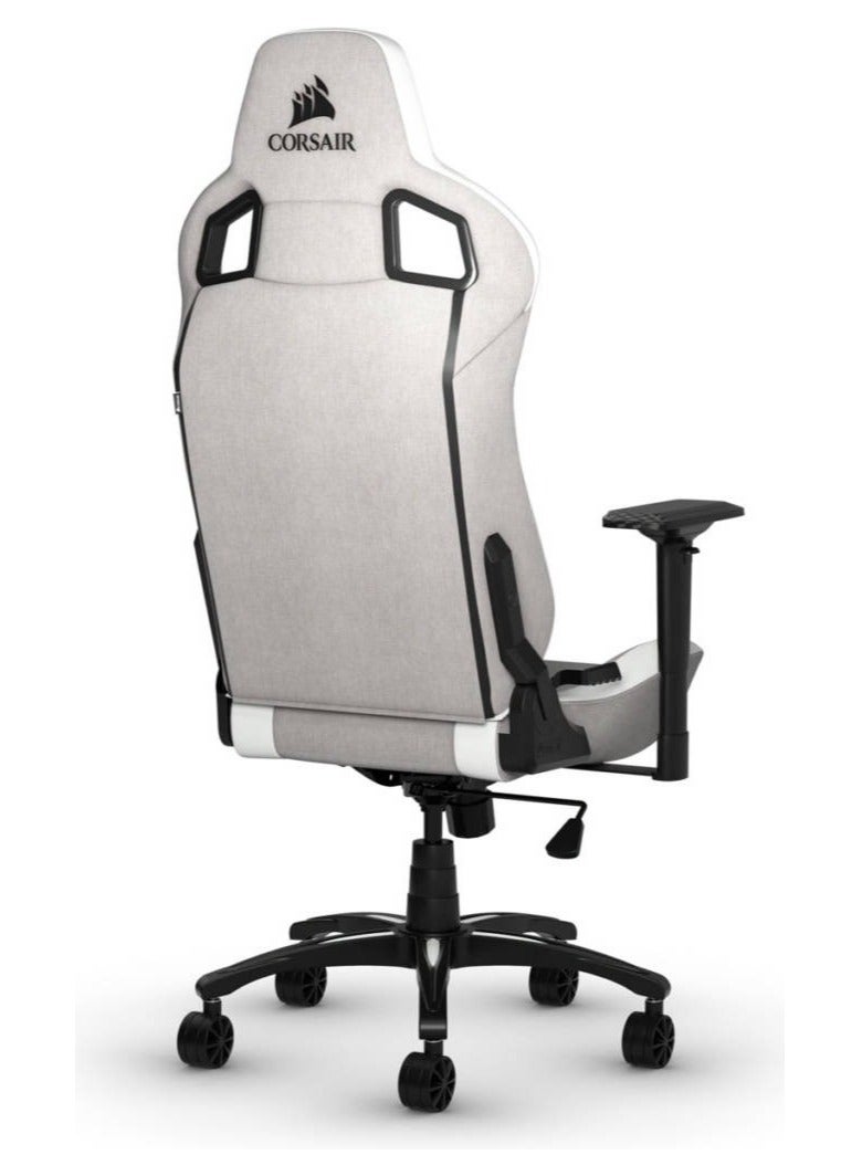 كورسير كرسي ألعاب T3 RUSH من القماش - هيكل فولاذي، مقعد وظهر من القماش الناعم، مساند ذراع قابلة للتعديل رباعية الأبعاد، إمالة 90-160 درجة، وسائد قطنية ورقبة قابلة للتعديل، مقعد من إسفنج البولي يوريثان، قفل إمالة، رافعة غاز من الفئة 4، رمادي/أبيض | CF-9010058-WW - Image 3
