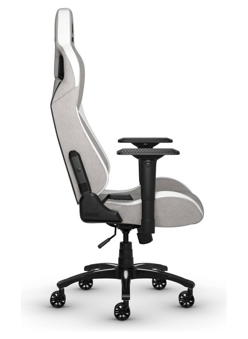 كورسير كرسي ألعاب T3 RUSH من القماش - هيكل فولاذي، مقعد وظهر من القماش الناعم، مساند ذراع قابلة للتعديل رباعية الأبعاد، إمالة 90-160 درجة، وسائد قطنية ورقبة قابلة للتعديل، مقعد من إسفنج البولي يوريثان، قفل إمالة، رافعة غاز من الفئة 4، رمادي/أبيض | CF-9010058-WW - Image 4