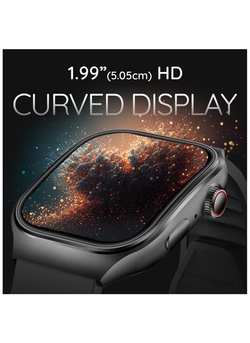 Pebble - Curve 1.99" HD Curved Display Smartwatch, BT Calling, Health Suite, Multi Sports Mode, Smart Calculator, AI Voice Assistance, Compatible with Android & iOS, Up to 5 Days (Stand by), Jet Black - Image 1